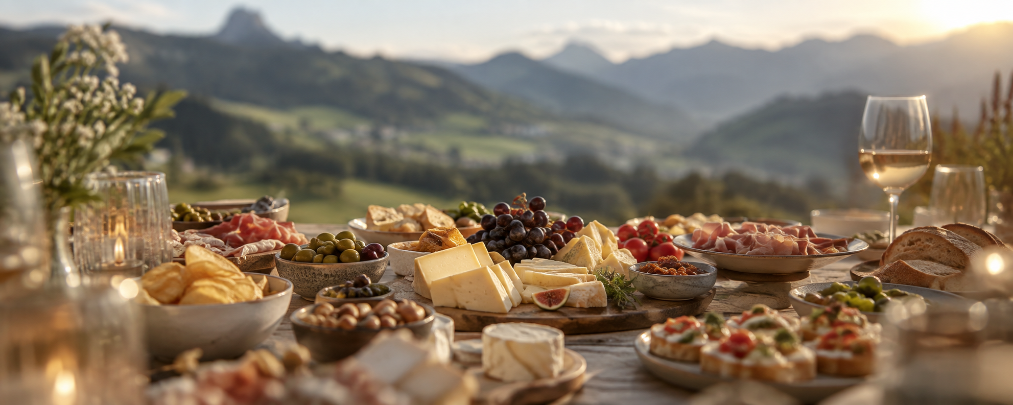 Apéro-Tafel vor Appenzeller Hügellandschaft